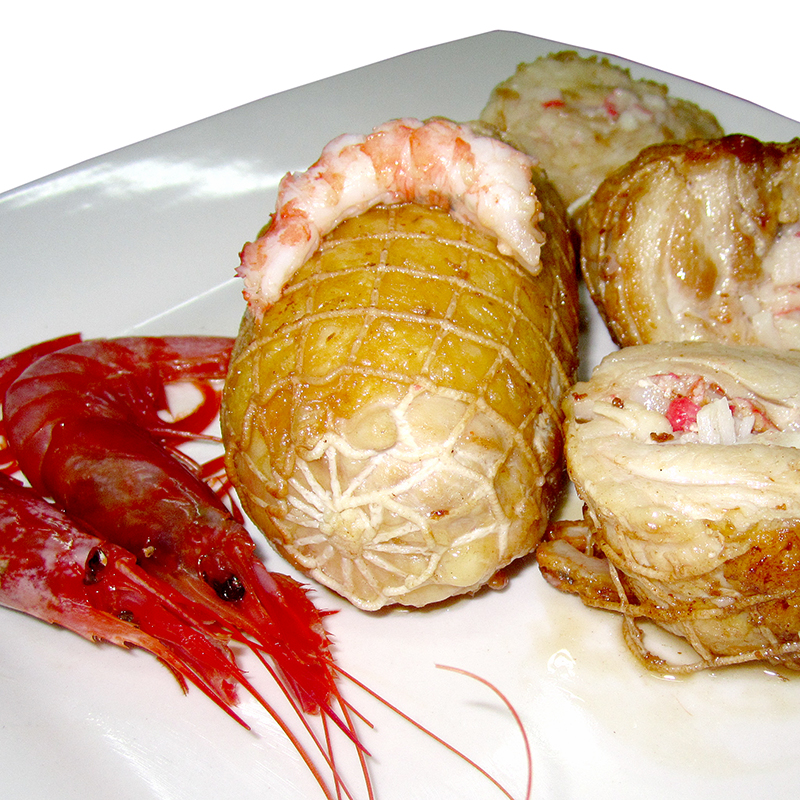 Pollo muslo relleno de gambas