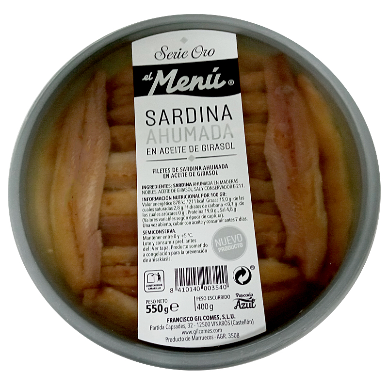 Sardina Fumada en Oli de Gira-sol 24/27 Un. Pot de 550 g.