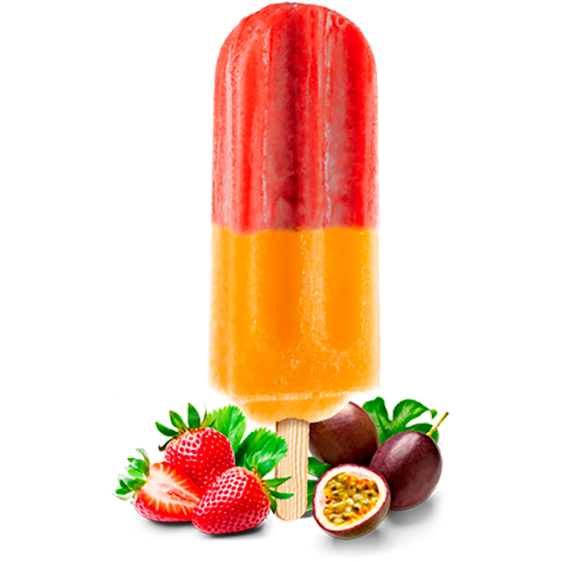 Helado palo artesanal de frutas sabor fresa y maracuyá