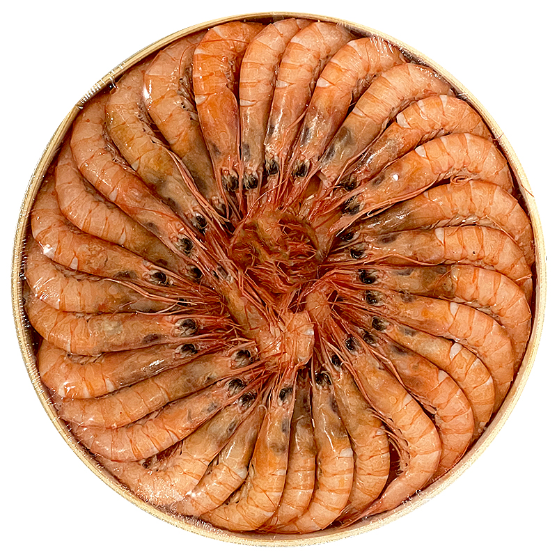 GAMBA SALADA COCIDA CAJA MADERA 500GR.